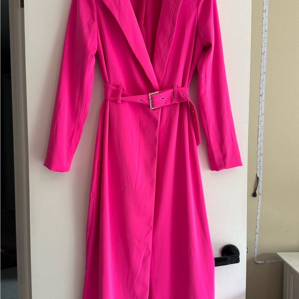 Vibrant Pink Belted Trench Coat dress